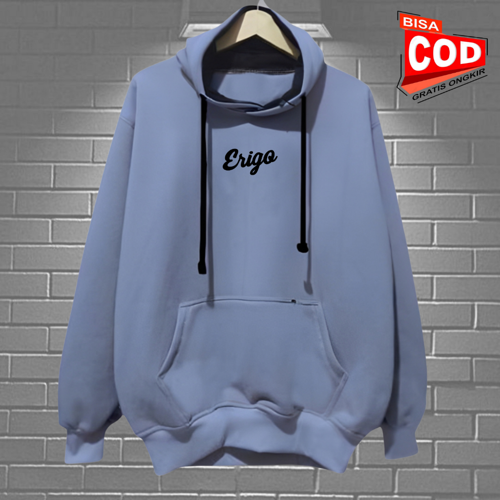 Jaket Hodie Pria Wanita COD Distro Terbaru Suiter Hoodie Cewek Cowok List Sablon ERIGO Warna Denim T