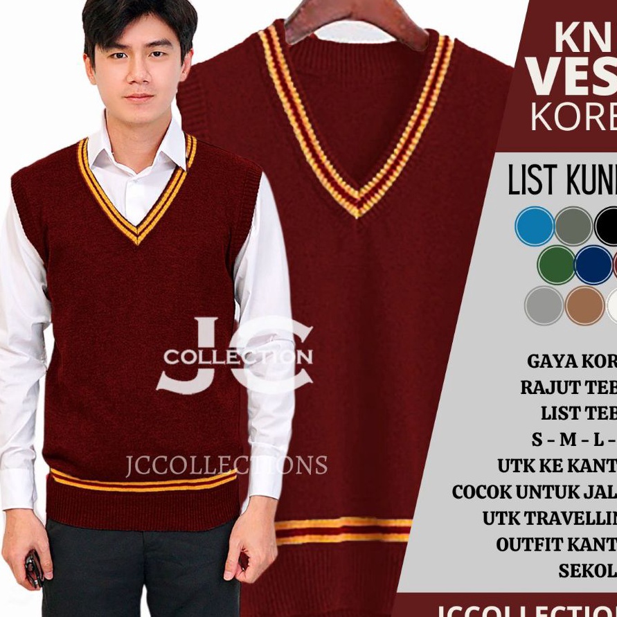 KI3 Rompi Rajut Korea List Kuning  Vest Knit Rompi Kantor Kerja Korea Seragam  Rompi Vest Rajut Over