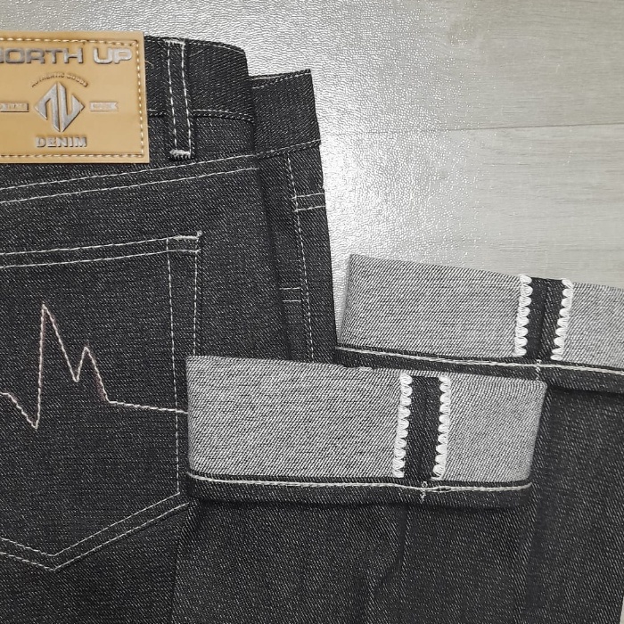NORTH UP DENIM SELVEDGE CELANA DENIM DARK BLACK INDIGO WHITE SHELSTICH