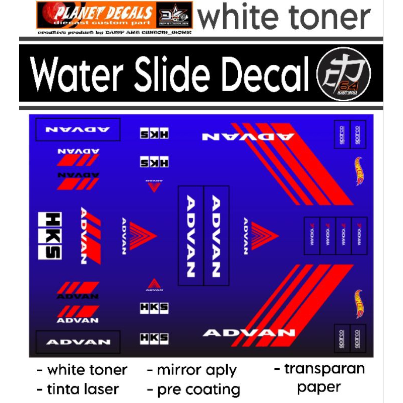 Decal Hot Wheels universal ADVAN (white toner)