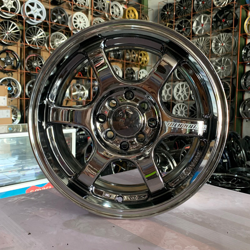 Velg R15 Volk TE37 black chrome. Sumber Mulya Wheels. velg mobil Semarang