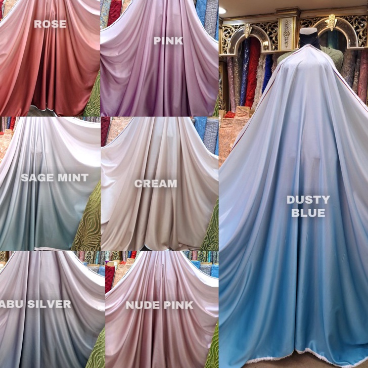 Kain Satin Roberto OMBRE Bridesmaid Silk Per 5 meter Lebar 15 cm Satin Gradasi 2 Warna1 Super Silk g