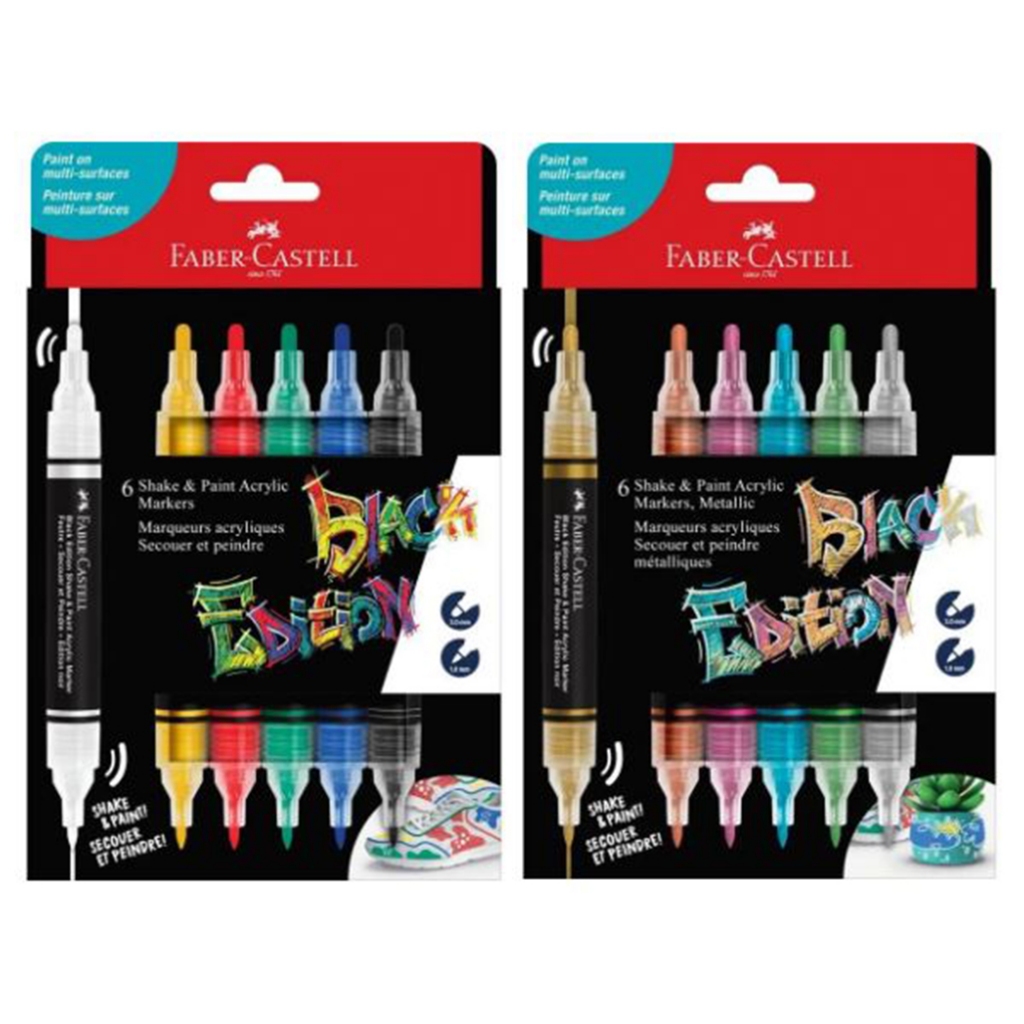 

Faber Castell Black Edition Shake & Paint Acrylic Markers Classic Dan Metallic Pack of 6