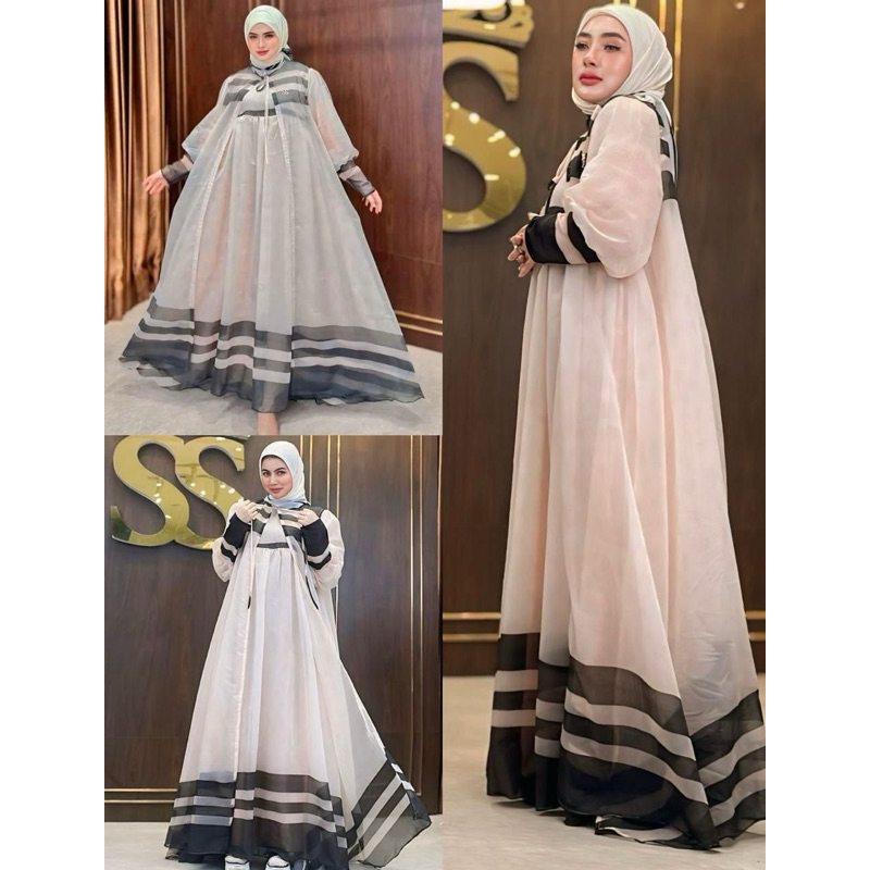 dress cantik monogram list hitam by shella saukia