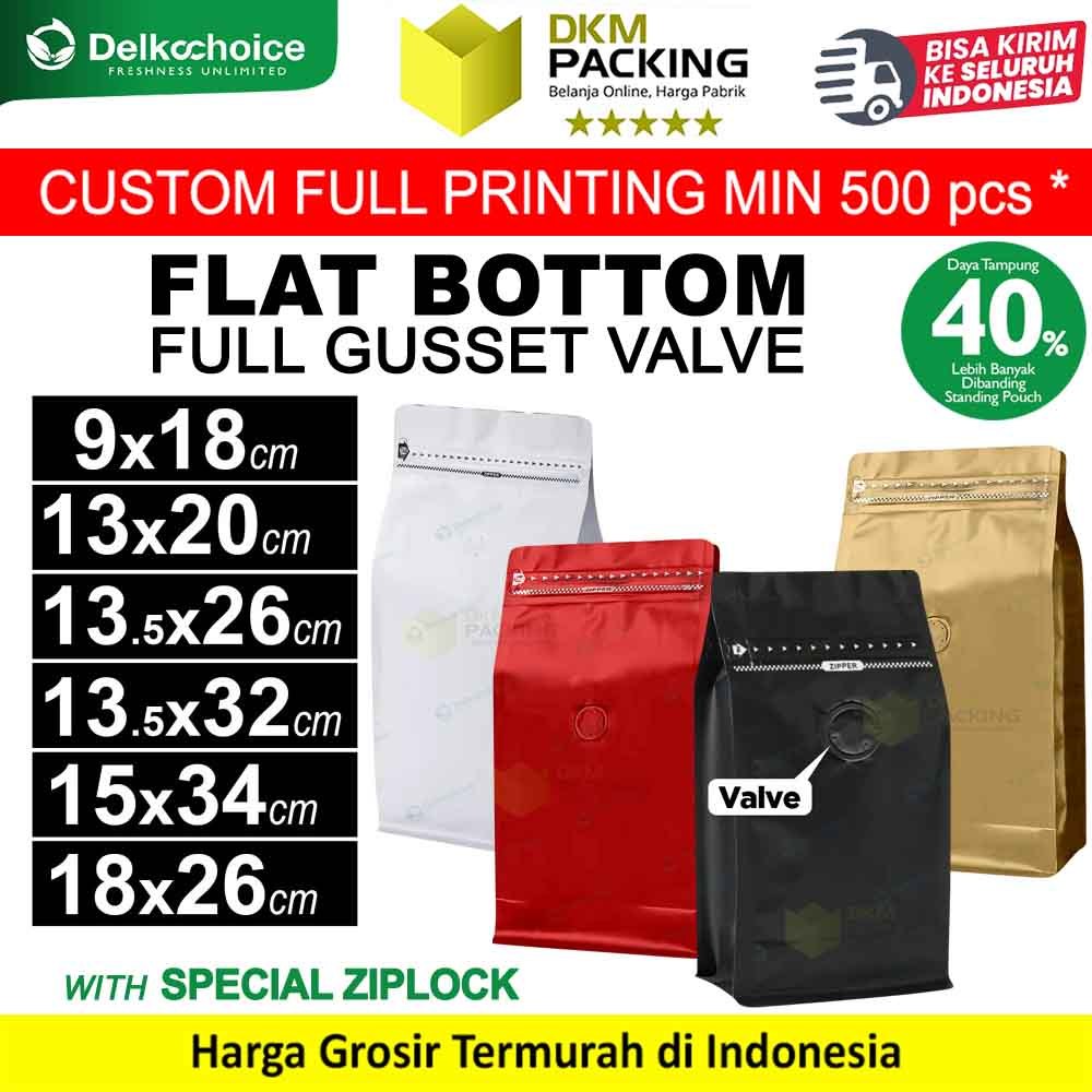 Coffee Bag Flat Bottom Kemasan Biji Kopi FULL GUSSET VALVE DELKOCHOICE