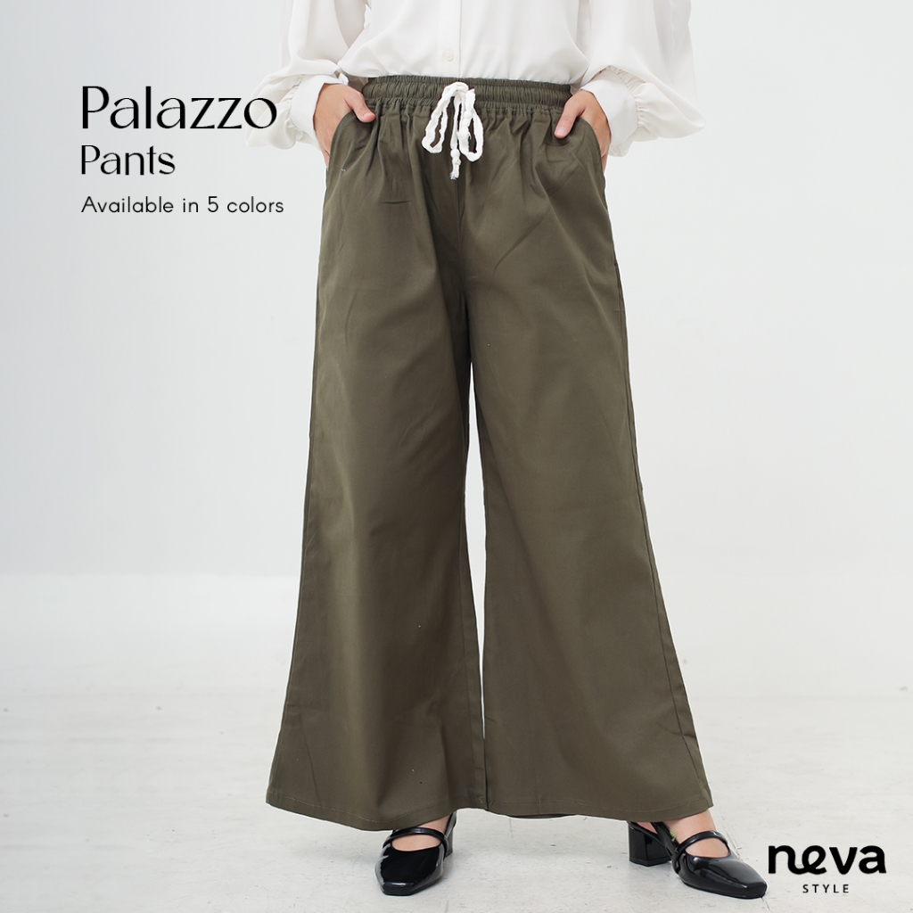 Celana Kulot Wanita Swis Palazzo Pants Katun Twill Stretch