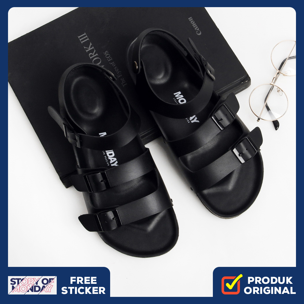 SWING FULL BLACK ORIGINAL x MONDAY Sandal Casual Hitam Pria Sendal Slide Jalan Santai Harian Main Sl