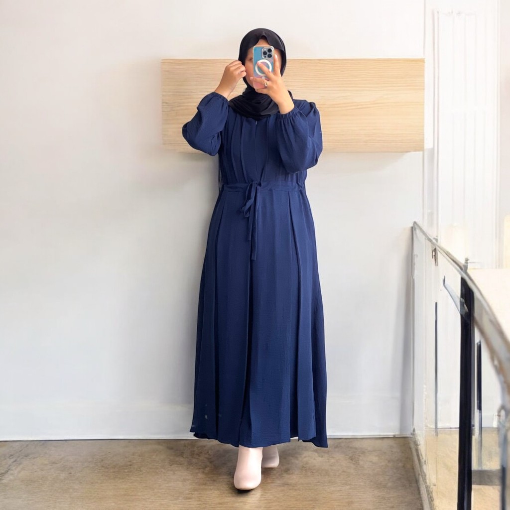 AMIECLO Raisa Dress Polos Kekinian Baju Gamis Hitam Muslim Wanita Size S M L XL OOTD Daily Casual