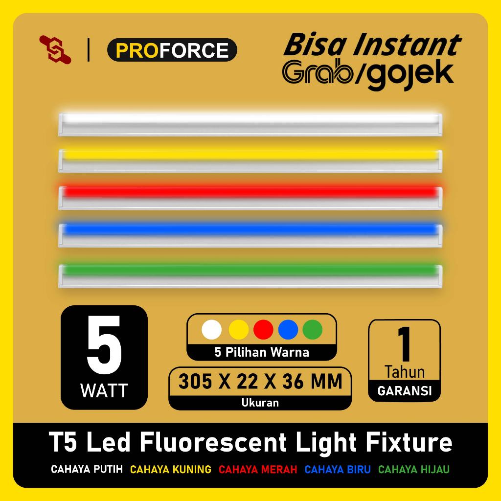 Lampu TL LED Proforce T5 5 Watt Panjang 30 CM Warna Warni