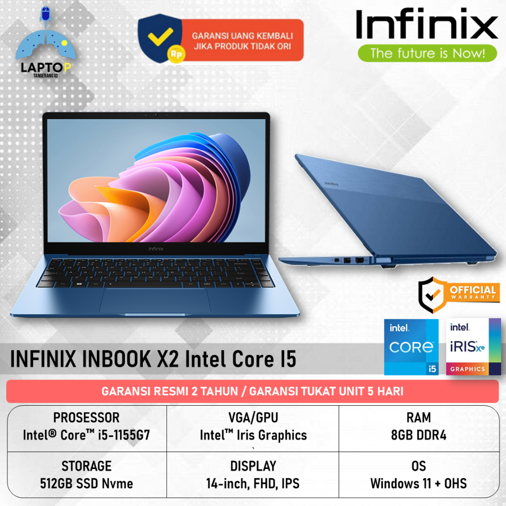 LAPTOP INFINIX INBOOK X2 INTEL CORE i5 1155G7 RAM 8GB SSD 256GB 14 INCH IPS 100% SRGB