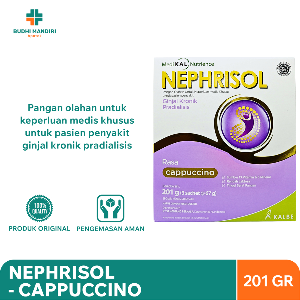 

Nephrisol Cappuccino 201g - Pangan Olahan untuk Gangguan Ginjal