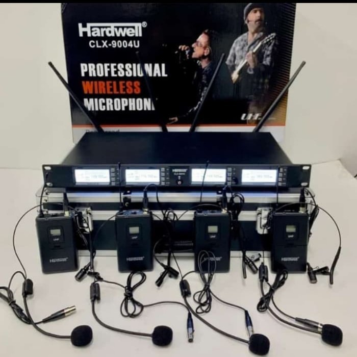 Mic Wireless 4 Channel Clip On Headset HARDWELL CLX 9004U Senam Upacara ORIGINAL