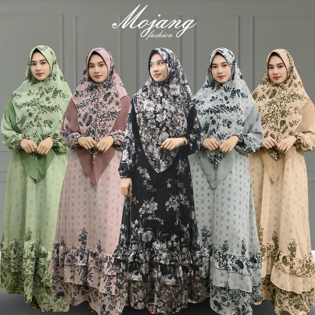 Mojang fashion set hijab gamis syari ceruty babydoll motif bunga
