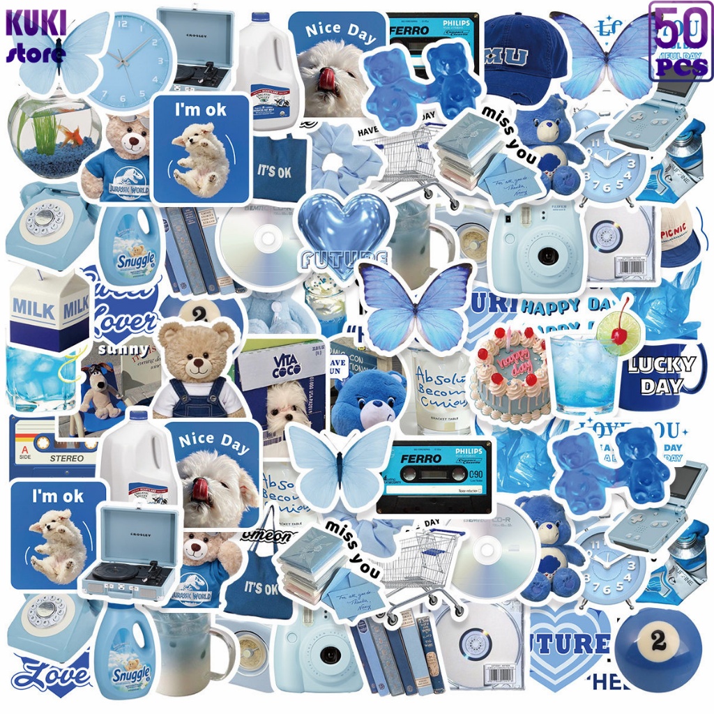 

50 Pcs Boneka Beruang, Seri Suasana Hati Biru, Stiker Dengan Pola Yang Kaya
