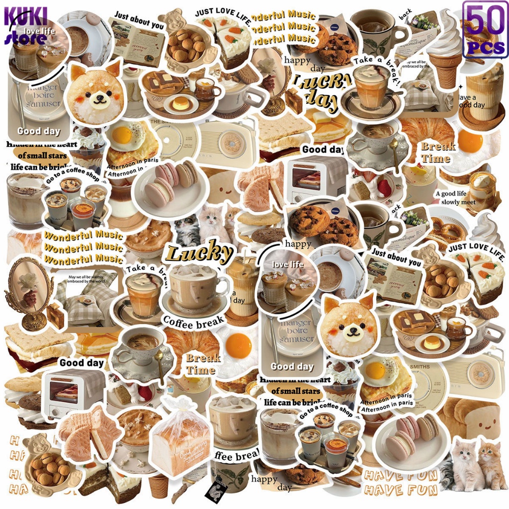 

50 PcsStiker Dengan Boneka Beruang Lucu, Minuman Sore Dan Pola Lainnya