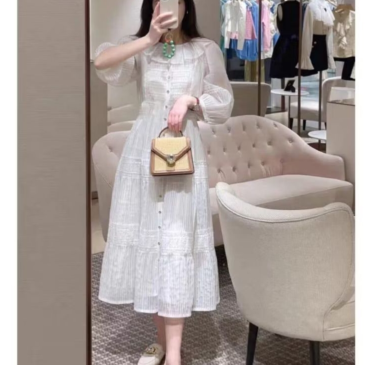 90070 Baju mididress SHILVA TIERED BABYDOLL DRESS putih polos dres Korean style wanita premium impor