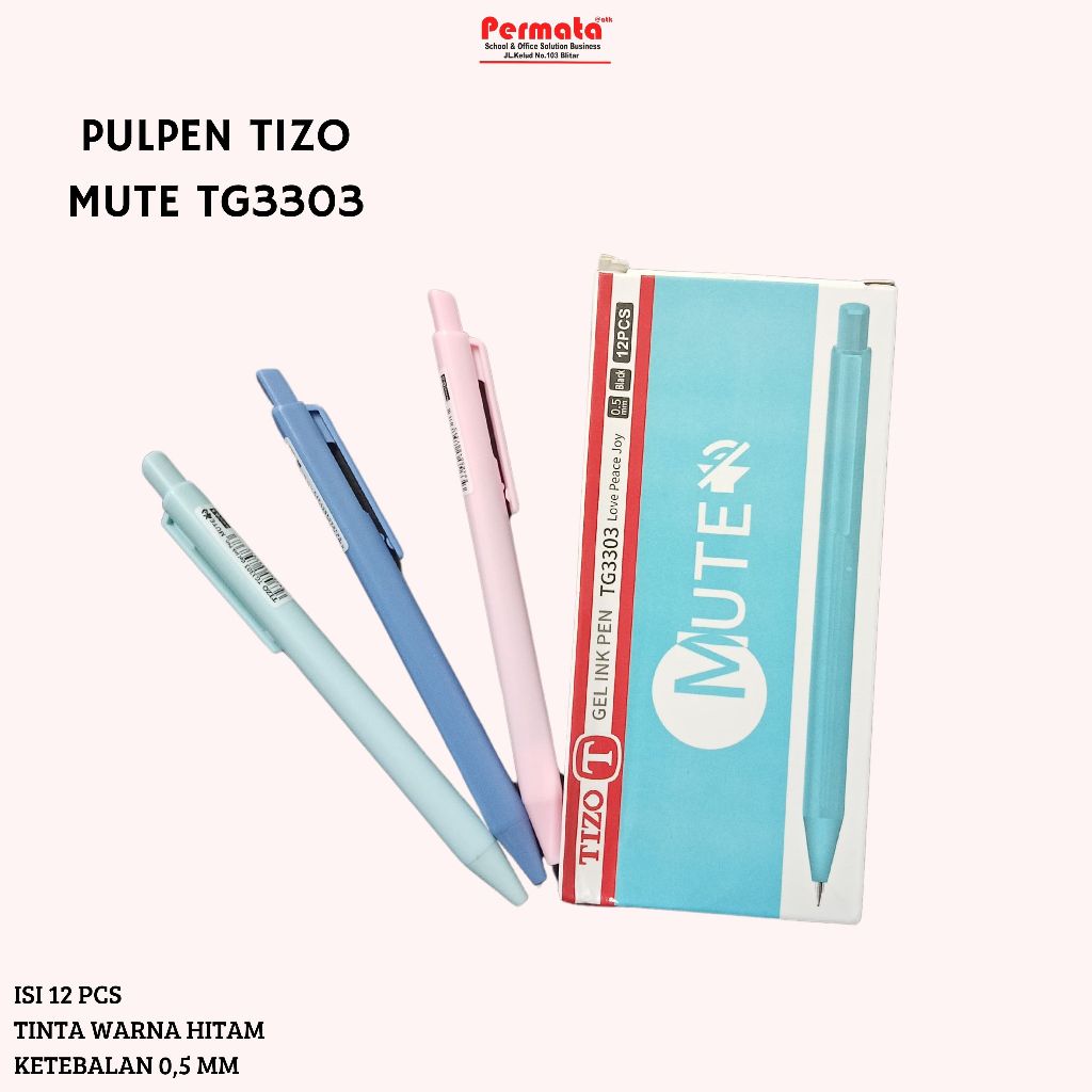 

Ballpoint Clik TIZO MUTE TG3303 1 Pack Isi 12 Pcs Tinta Warna Hitam/Pulpen TIZO MUTE