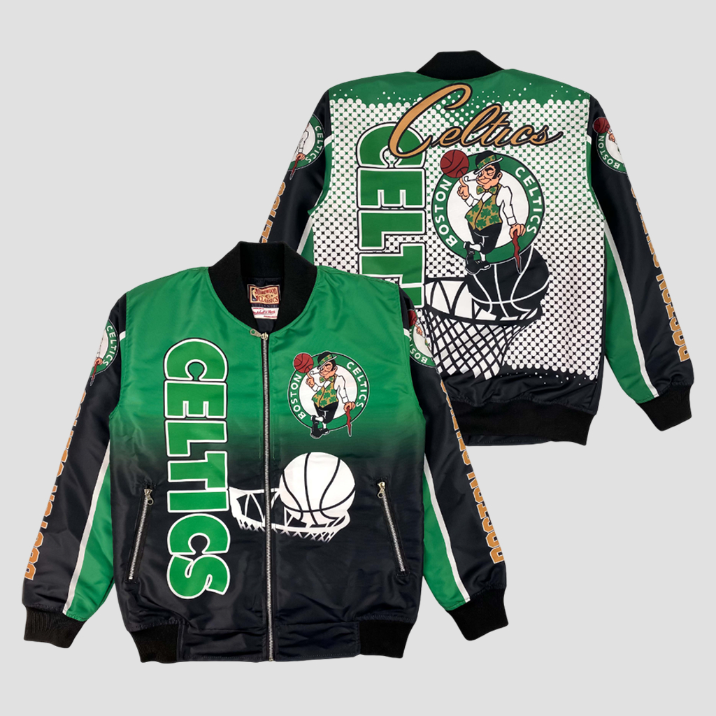 Printed Varsity Jacket Boston Celtics For Unisex Full Embroidery Zip Up