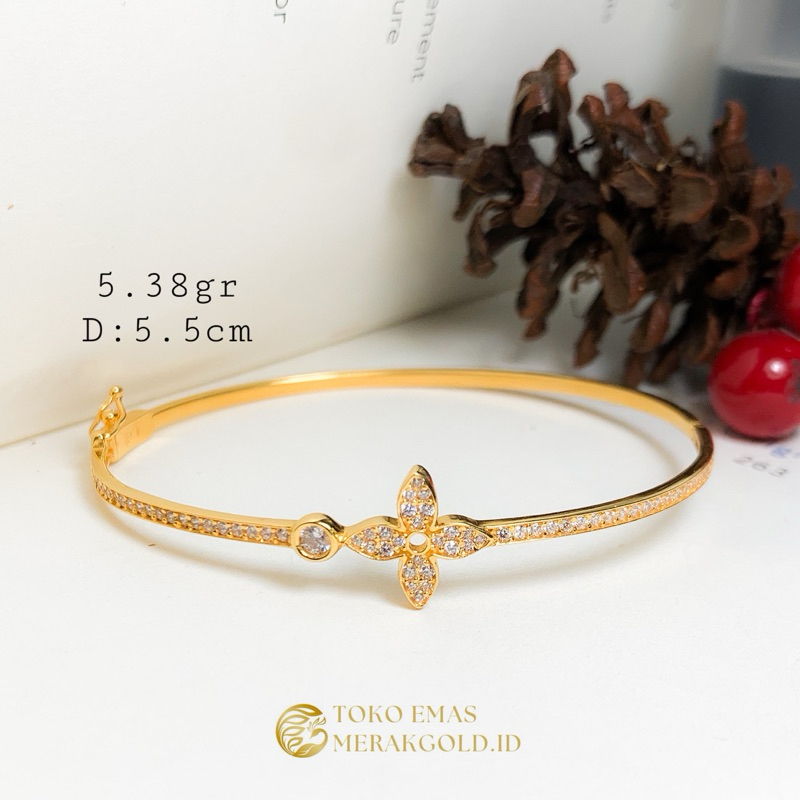Gelang Emas LV Bunga Gelang Bangle Plat Cartir Bracelet Emas Kadar 700