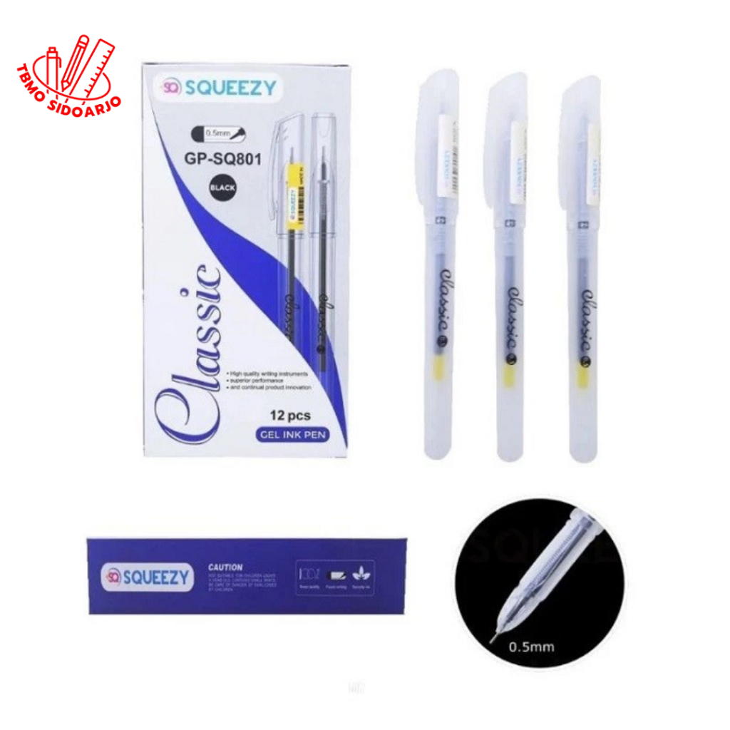 

TBMO ( 12 Biji ) Pulpen Squeezy Classic Transparant Gel Pen 0.5mm