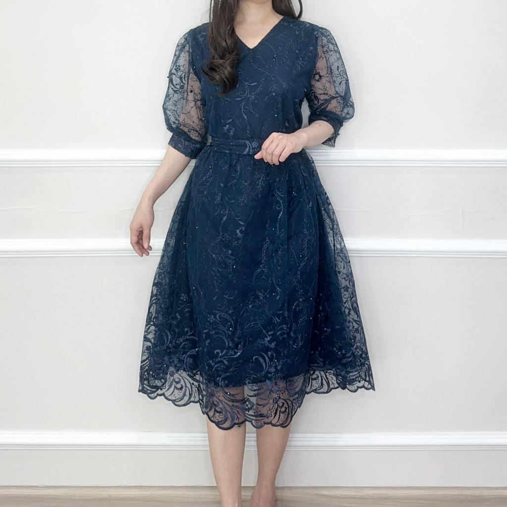 SV 6188 - Lenny Dress | Silvervogue | Gaun Tile Lace Midi Pakaian Wanita