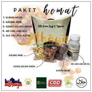 

PAKET SUPER HEMAT isi 100PCS / Souvenir Oleh Oleh Haji Umroh/ Kardus Isi Air Zam Zam Botol 80ml Kurma Kismis Kacang Arab