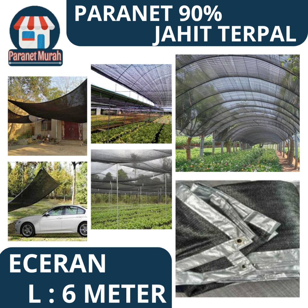 Jaring Paranet 90% LEBAR 6 METER x ( PANJANG ECERAN ) Paranet Jahit + Lubang Pengait