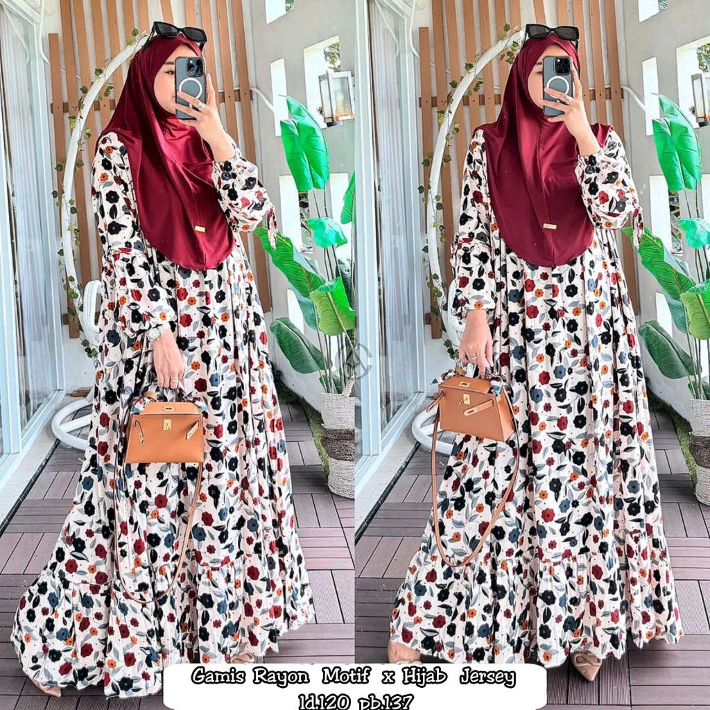 Gamis Rayon Set Hijab Bergo kekinian terbaru // NATASHA SET BERGO
