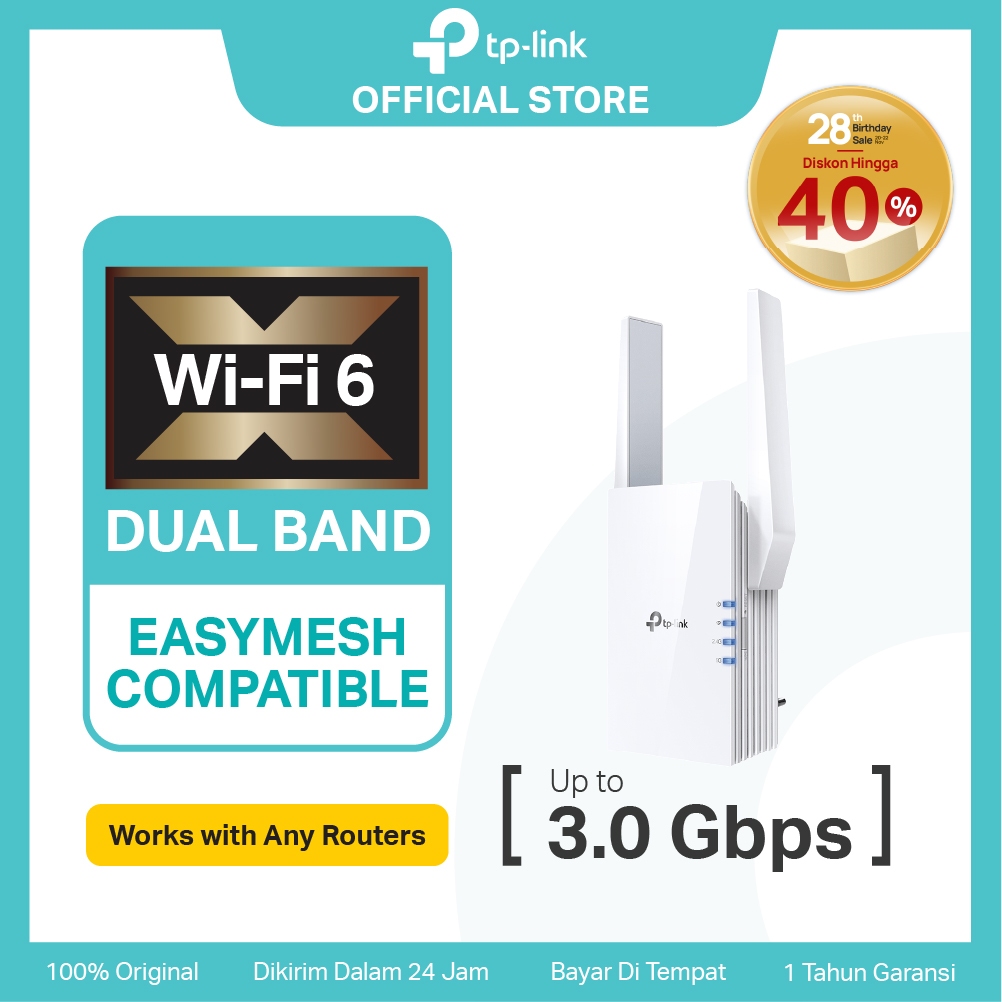 TP-Link RE705X RE605X RE505X WiFi 6 Extender Penguat Sinya Repeater Dual Band Mesh Access Point WPA3