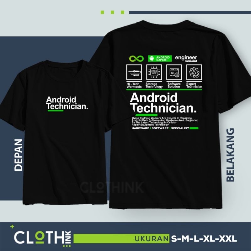 kaos teknisi android service Hp bisa custom nama konter