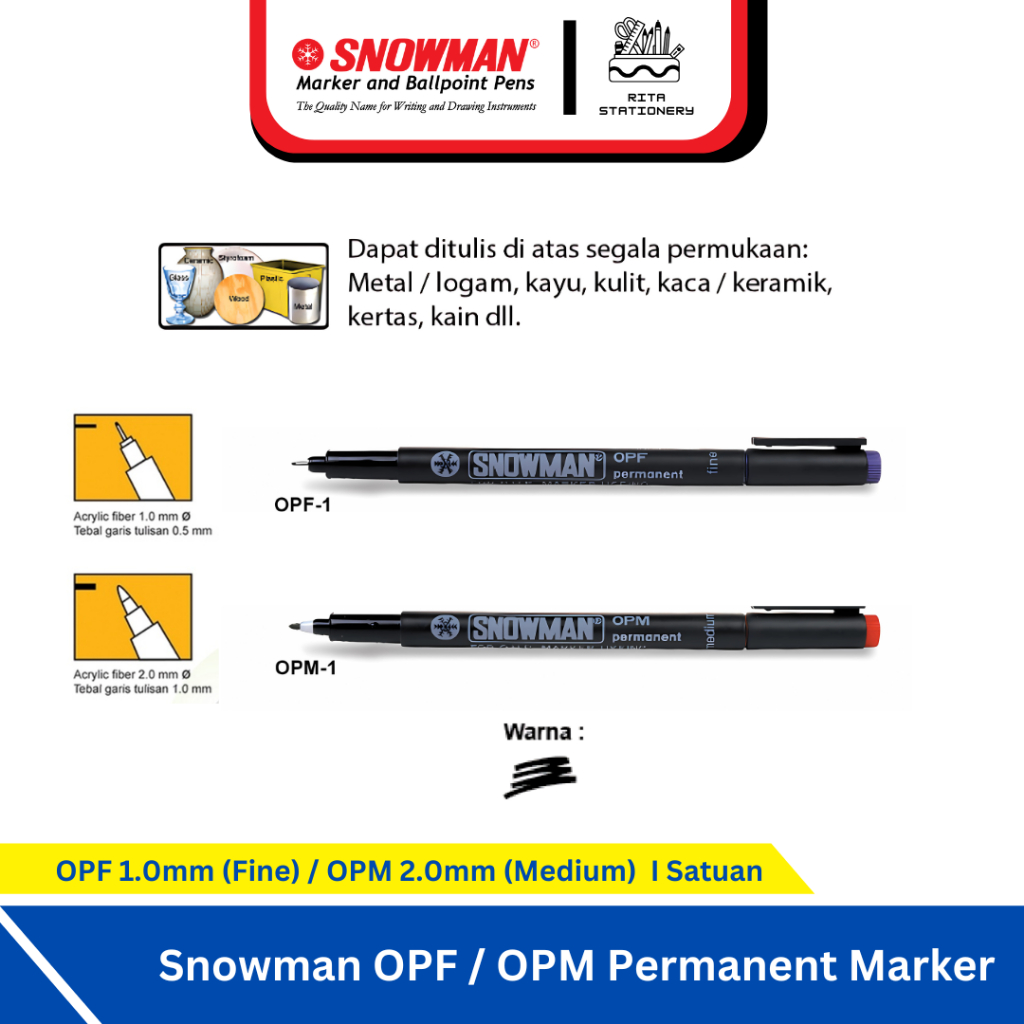 

Spidol Permanent Snowman Tipe OPM / OPF Drawing Pen Marker OHP HItam - Satuan