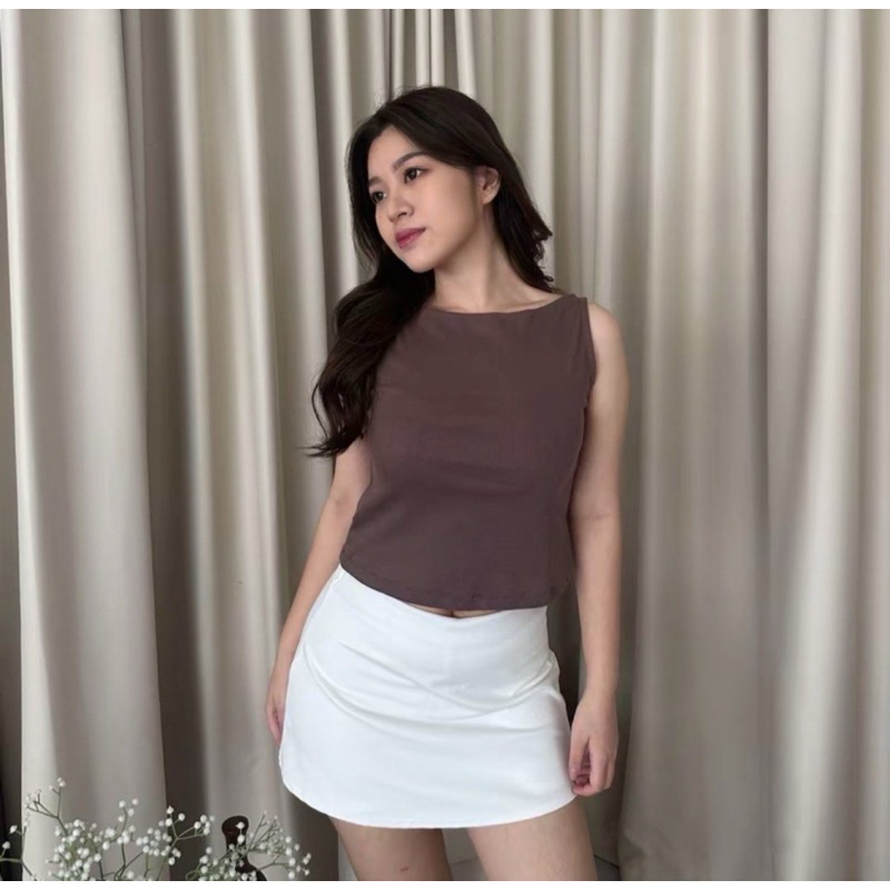 Tank Top Brown | Rib Knit Top | Crop Tank | Atasan Coklat Wanita