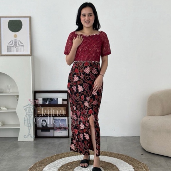 Elaina Collection Dress Alena Pepaya Batik SM L XL XXL DRESS PESTA DRESS KEBAYA GAUN PESTA DRESS WIS