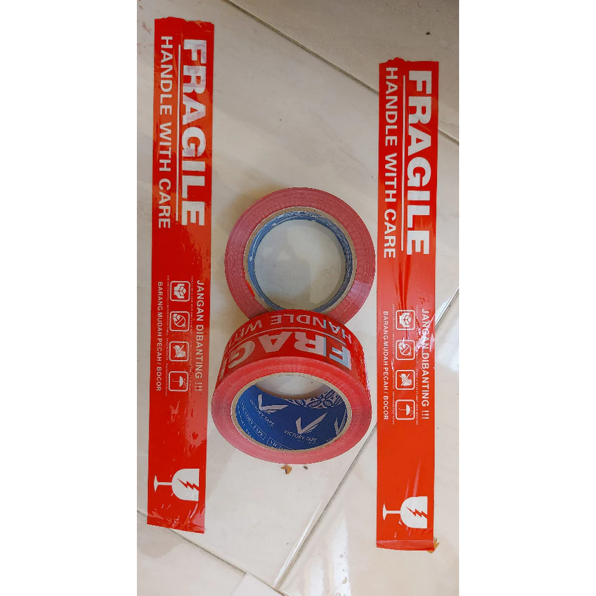 

Lakban Fragile Isolasi Jangan Dibanting Barang Mudah Pecah 48MMx90Y / Plakban Merah / Opp Tape