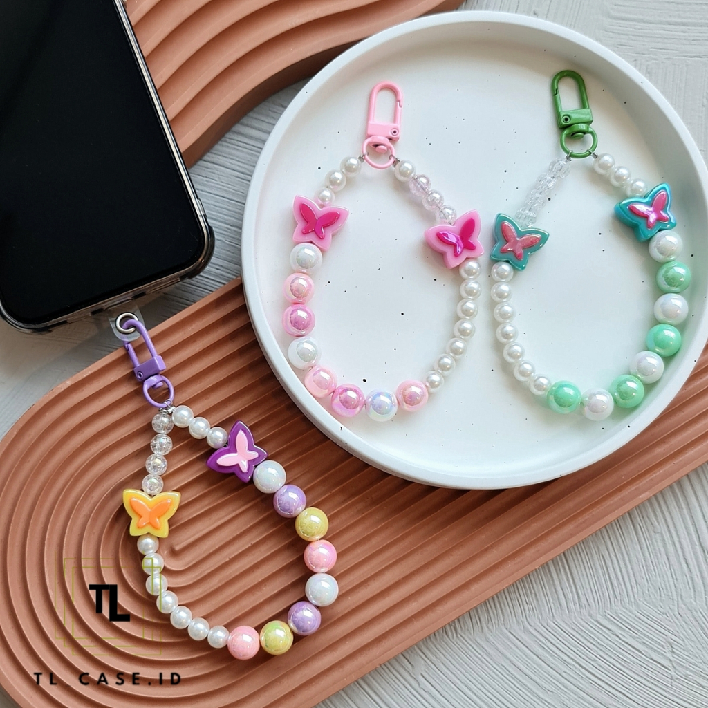 Phone Strap Charm Beads PEARL BUTTERFLY - Gantungan Hp Aesthetic / Gantungan Korean Style / Gantunga