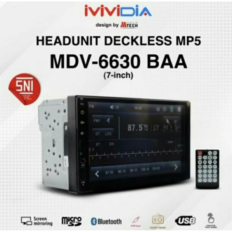 Head Unit Double Din Deckless 7 inch MVIDIA MDV-6630 Full Glass Panel Deckles Mobil 7inch MP5 MVIDEA