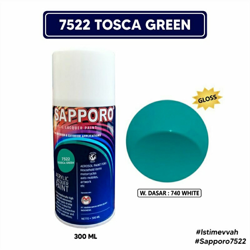 #MAU# Cat Semprot Sapporo 7522 Tosca Green 300ml Hijau Tosca Solid Cat Spray Duco Sapporo Ultimate P