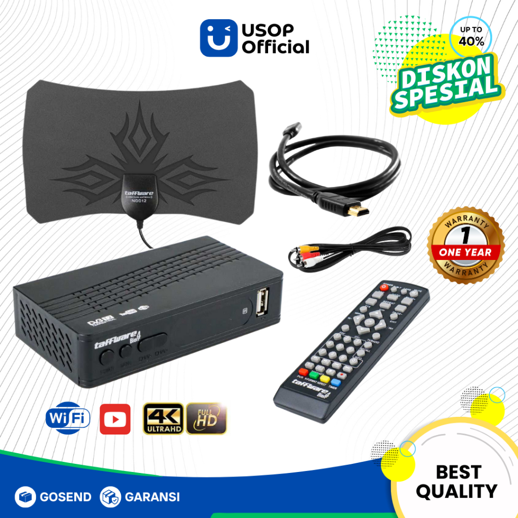 Taffware Paketan STB DVB-T2 Bein4 TV Digital Plus Antena Siap Pakai