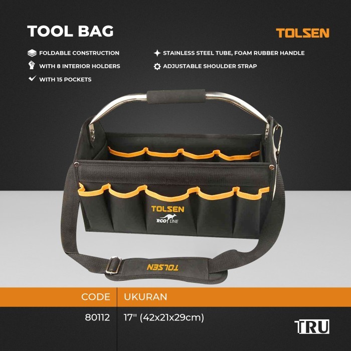 TOLSEN Tas Perkakas Kerja Tempat Peralatan Alat Tukang Hardware Dengan Handle Besi / Tool Bag 17"  -