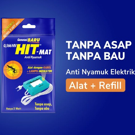 HIT-MAT Anti Nyamuk Elektrik Set Kemasan Ekonomis [Alat + Refill]