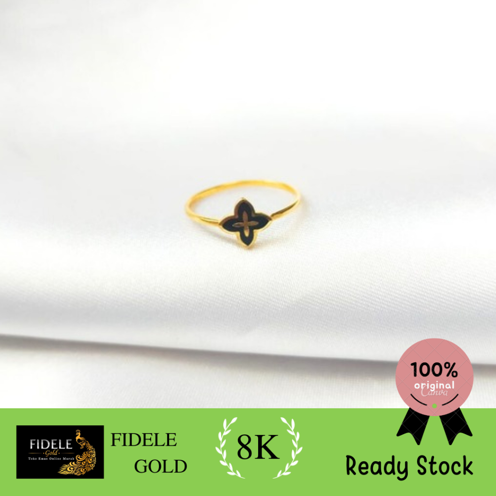 Cincin bunga cat hitam vc simple emas asli kadar muda 375 surabaya