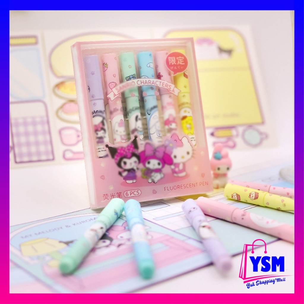 

YSM Set Highlighter Warna Warni Karakter Kartun 6PCS Motif Spidol Warna Pastel Pen Diary Marker Stationery Lucu Unik Penanda Buku Warna Warni Pena Ujung Lembut