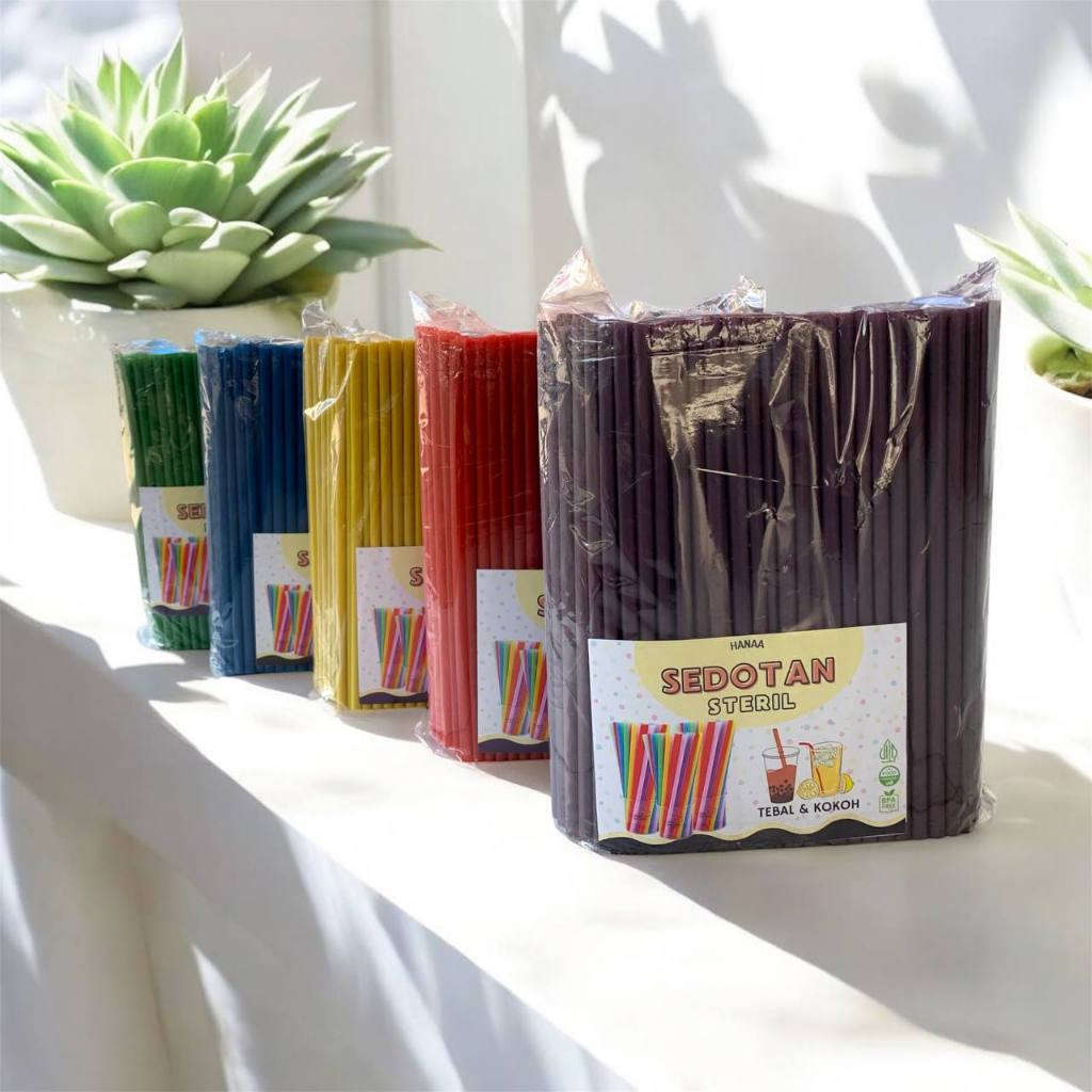 SEDOTAN PLASTIK  MURAH / Sedotan Steril HANAA Warna-Warni ( isi 300 pcs )