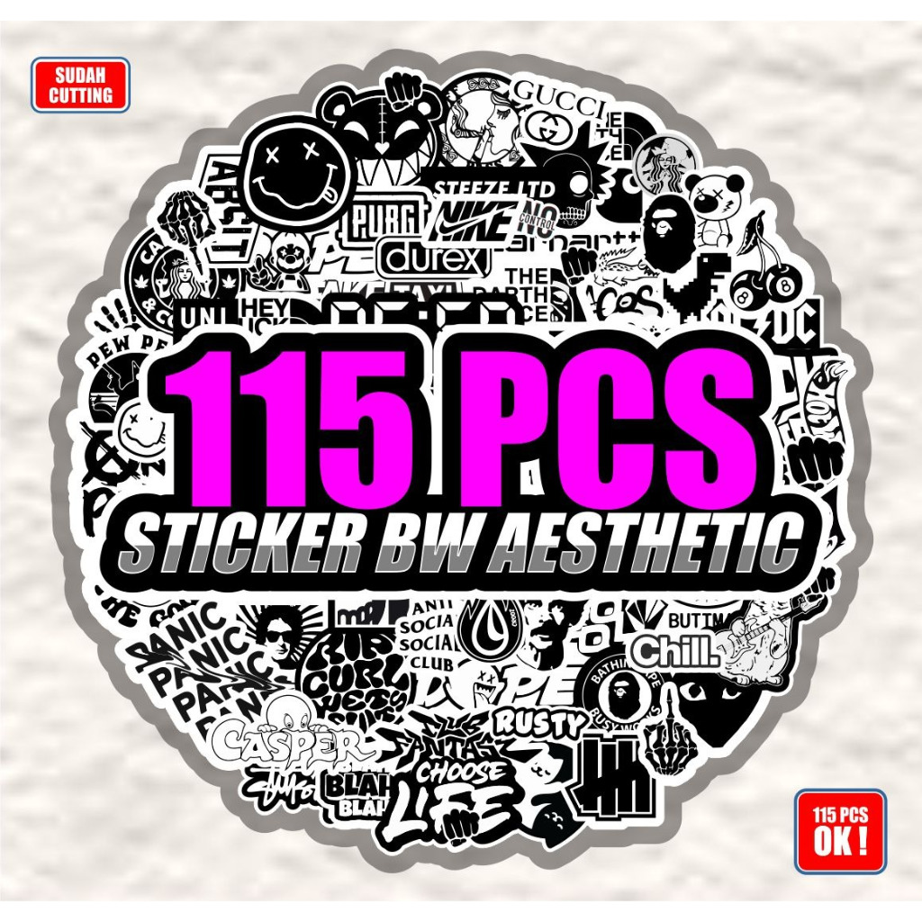 

Stiker pack hypebeast sticker aesthetic vynil isi 115pcs variasi hitam tempel helm kode RHC 001