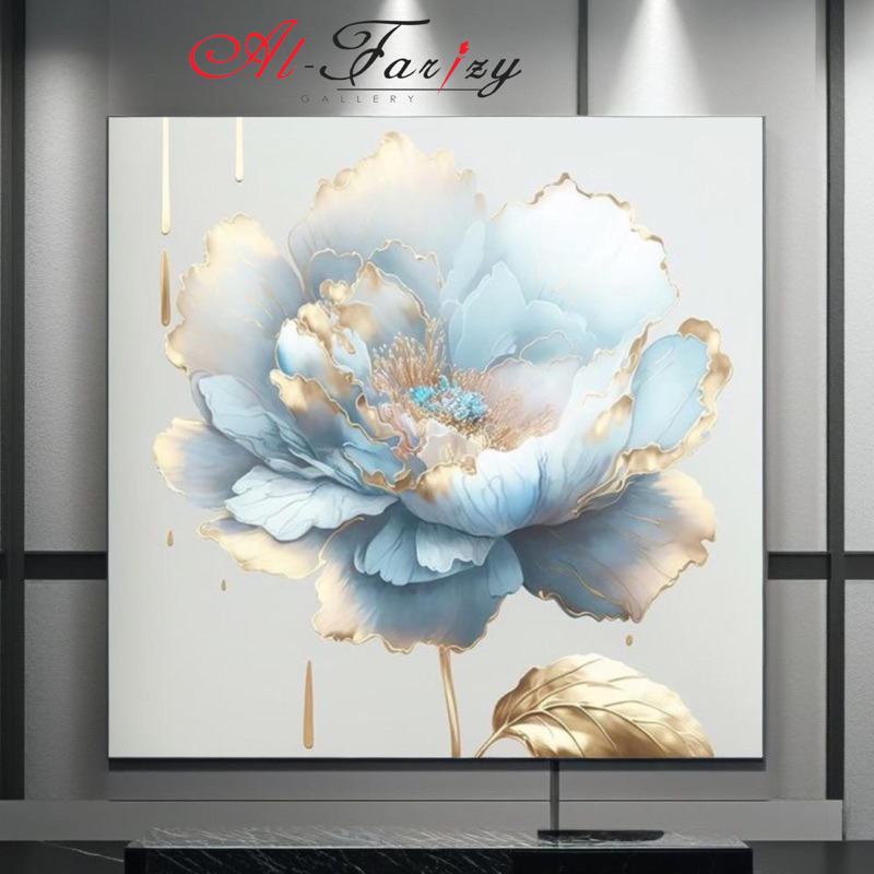 Lukisan Bunga Gold Biru Hiasan Dinding Dekorasi Dinding Lukisan Aesthetic
