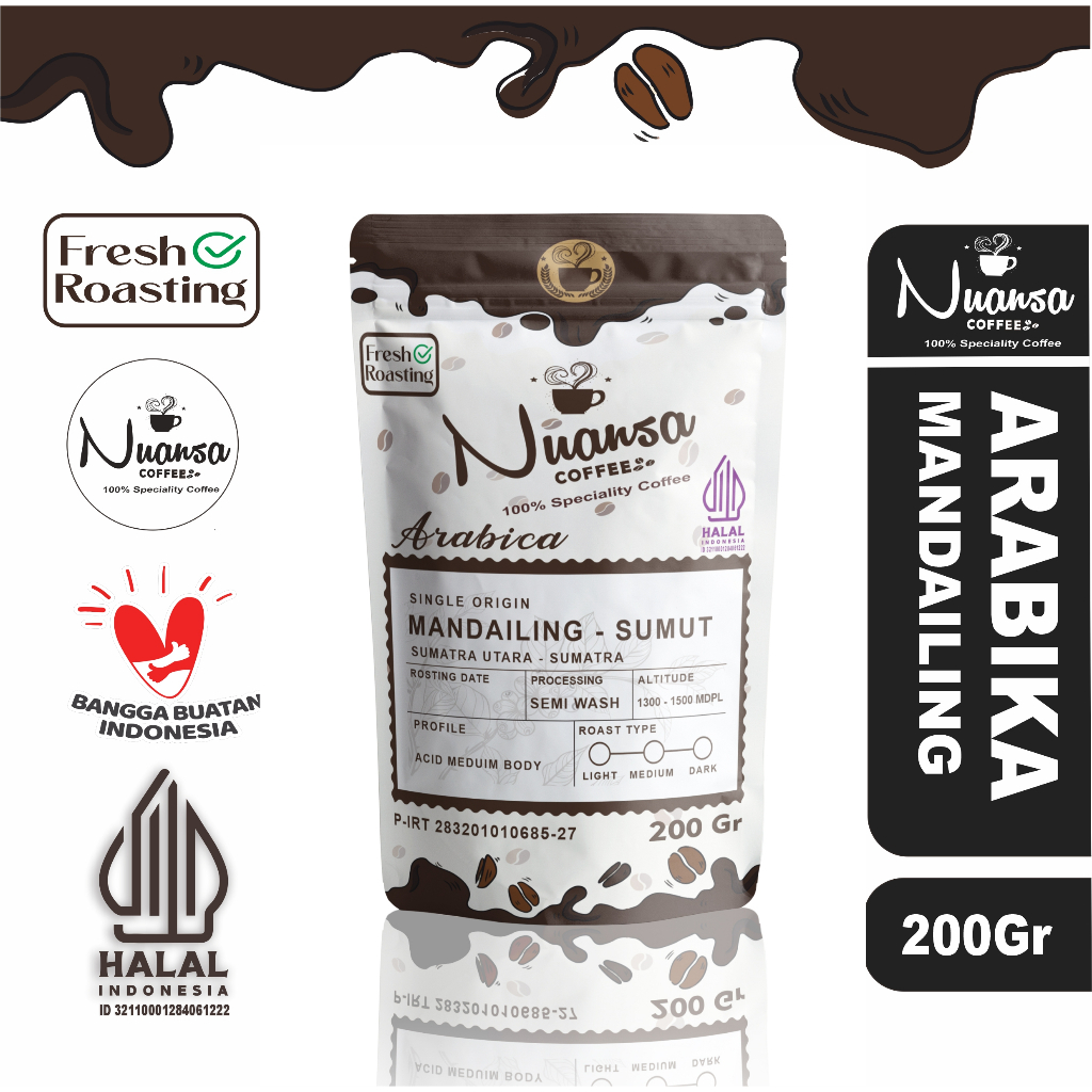 

Nuansa Coffee Arabika Mandheling Speciality 100% Kopi Murni Jaminan Fresh Roasting