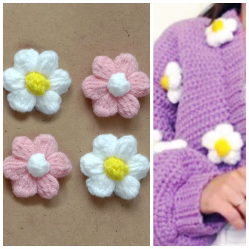 Bunga Puff Rajut Aplikasi