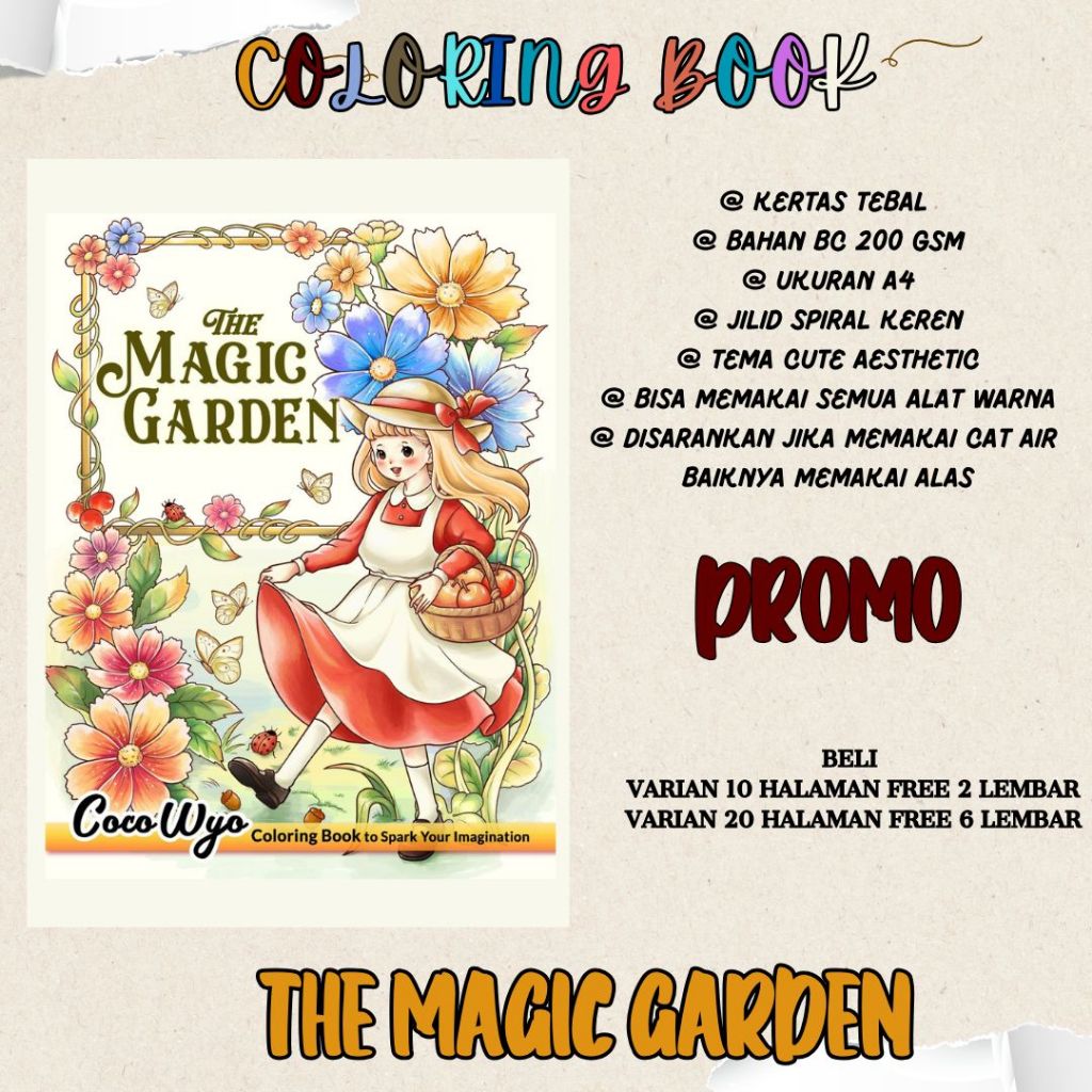 

THE MAGIC GARDEN Coloring Book Buku Gambar Buku Mewarnai Menggambar Tema Bagus Keren Kertas Tebal