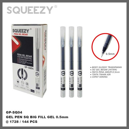 

Pack Gel Pen Squeezy TGP-SQ04 0.5MM Hitam Isi 12PCS