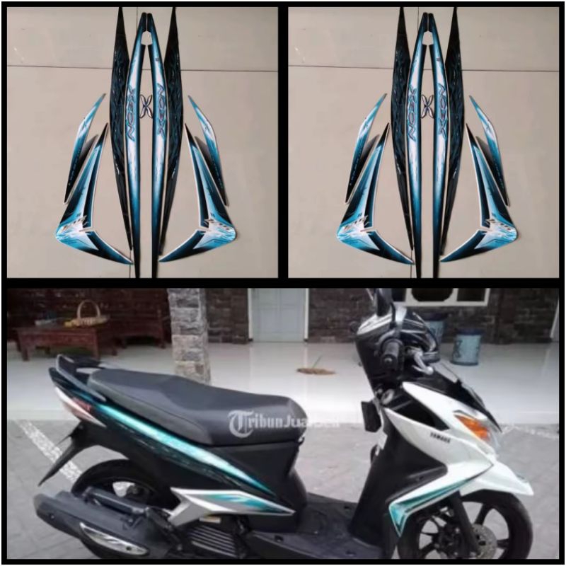 STIKER STRIPING LIS LES POLET PLAT PLISIR BODY MOTOR YAMAHA XEON 2010 2011 KARBU HITAM PUTIH